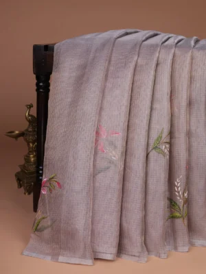 Beige Tissue Organza Hand Painted Silk Saree