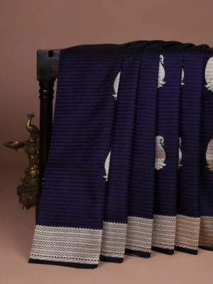 Black-Navy Blue Banarasi Tanshoi Silk Saree