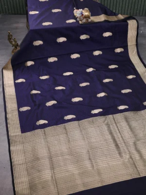 Black-Navy Blue Banarasi Tanshoi Silk Saree
