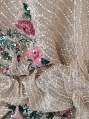 Beige Embroidered Organza Designer Saree