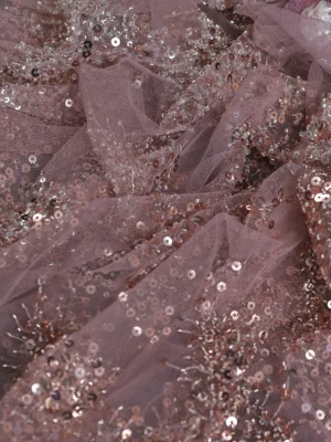 Mauve Pink Sequin Embroidered Netted Designer Saree