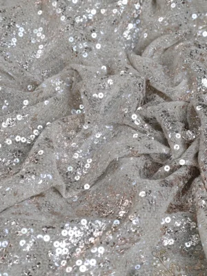 Grey Sequin Embroidered Netted Organza Designer Saree