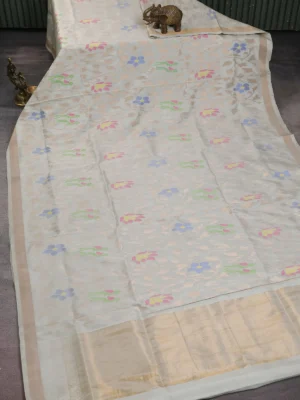 Pista Green Uppada Silk Saree With Jamdhani Weaves