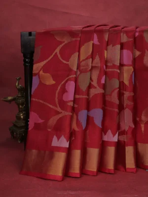 Red Uppada Silk Saree With Jamdhani Weaves