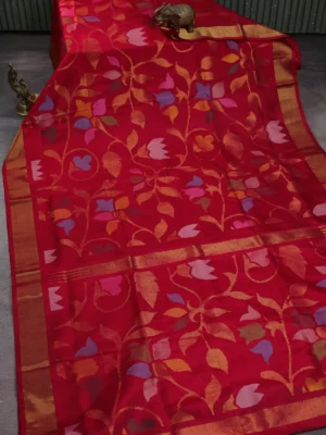 Red Uppada Silk Saree With Jamdhani Weaves
