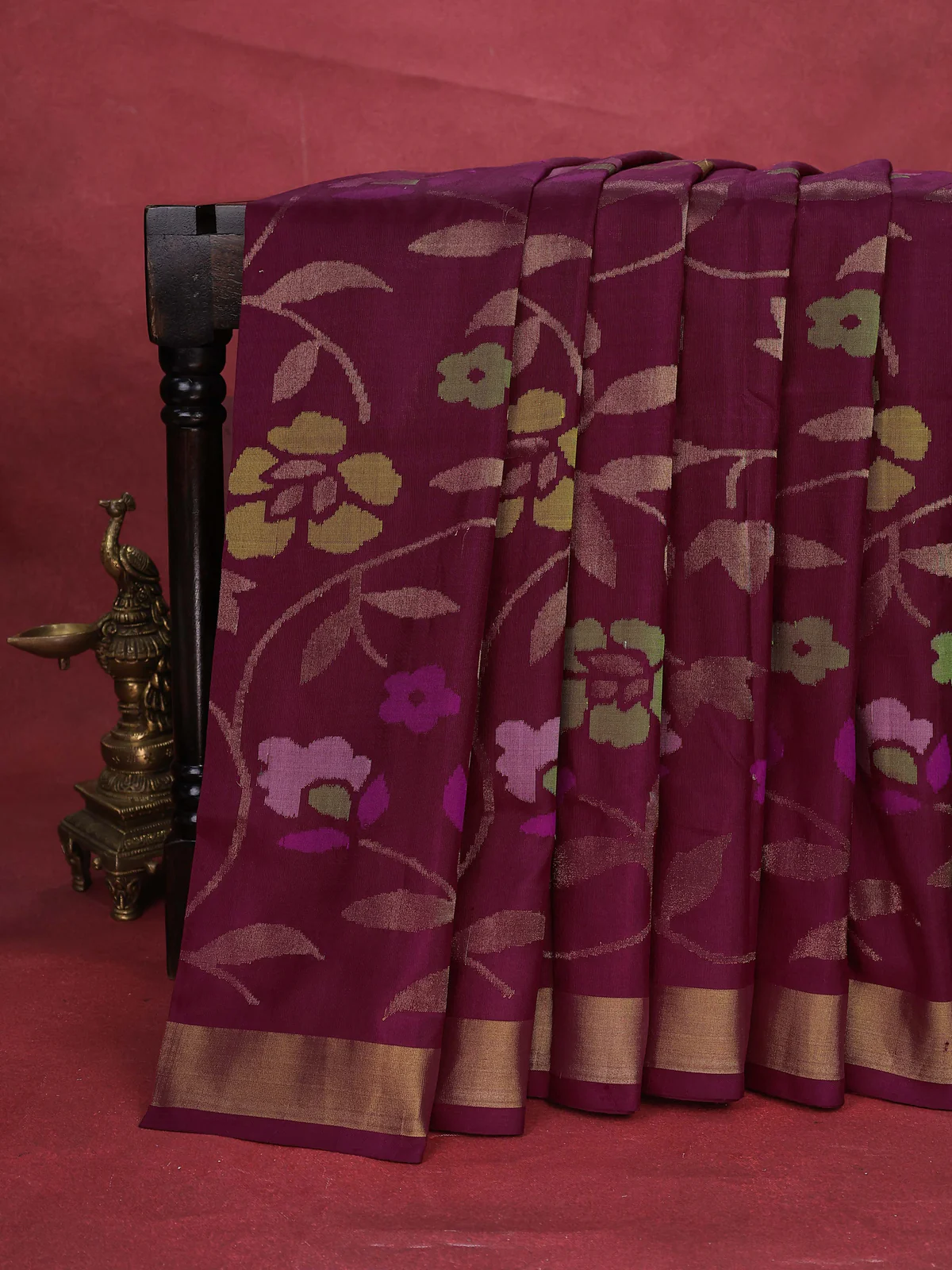 Maroon Uppada Silk Saree With Jamdhani Weaves