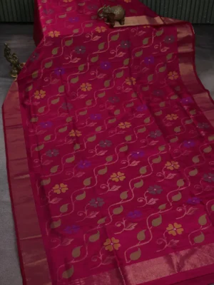 Pink Uppada Silk Saree With Jamdhani Weaves