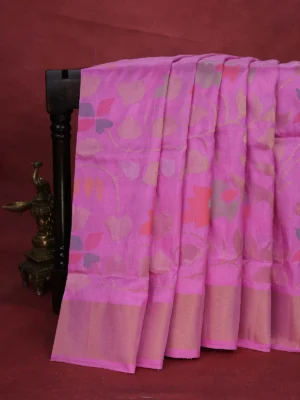 Light Pink Uppada Silk Saree With Jamdhani Weaves