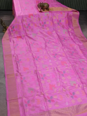 Light Pink Uppada Silk Saree With Jamdhani Weaves