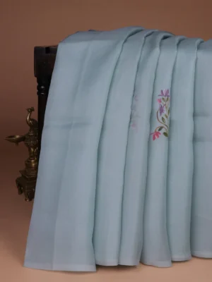 Pastel Blue Organza Silk Saree – Embroidery Readymade Blouse