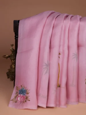 Light Pink Organza Hand Painted Silk Saree