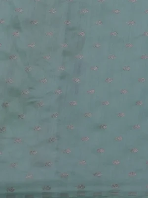 Teal Blue Organza Silk Saree – Embroidery Readymade Blouse