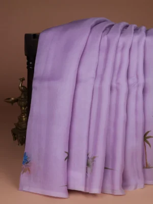 Lavender Organza Hand Painted Silk Saree
