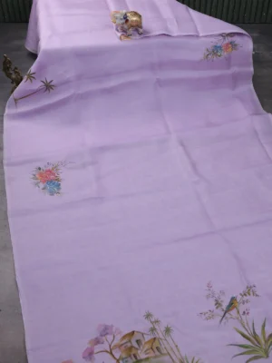 Lavender Organza Hand Painted Silk Saree