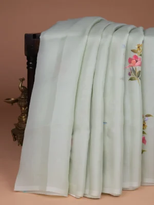 Pastel Green Organza Hand Painted Silk Saree