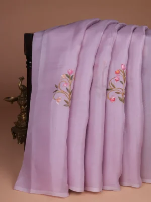 Mild Lavender Organza Hand Painted Silk Saree