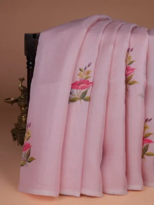 Mild Peach Organza Hand Painted Silk Saree